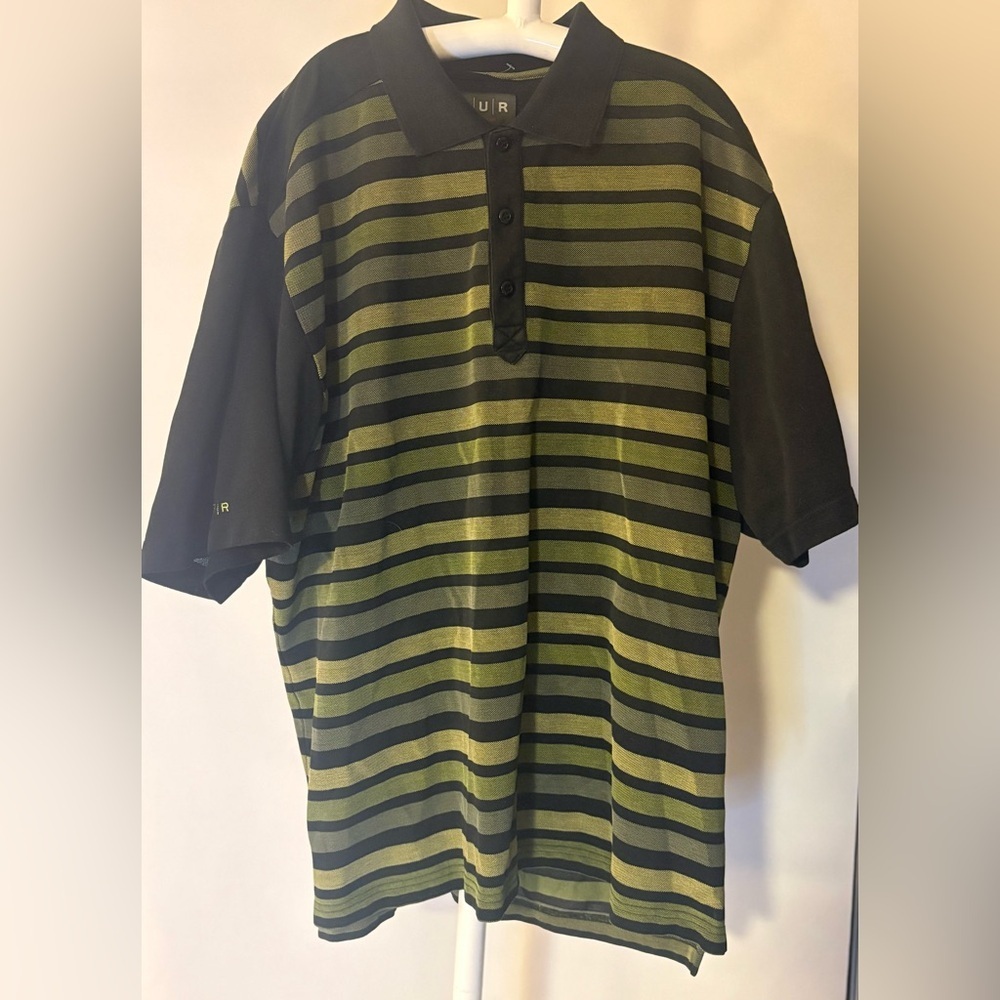 AUREUS Striped Black and Olive Men's Golf Polo Shirt